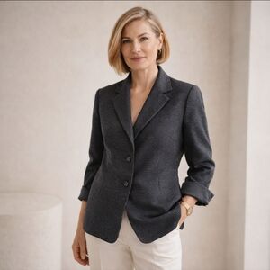 Carlisle Navy Blazer Nubby Structured Career Preppy Old Money Quiet Luxury Sz 6